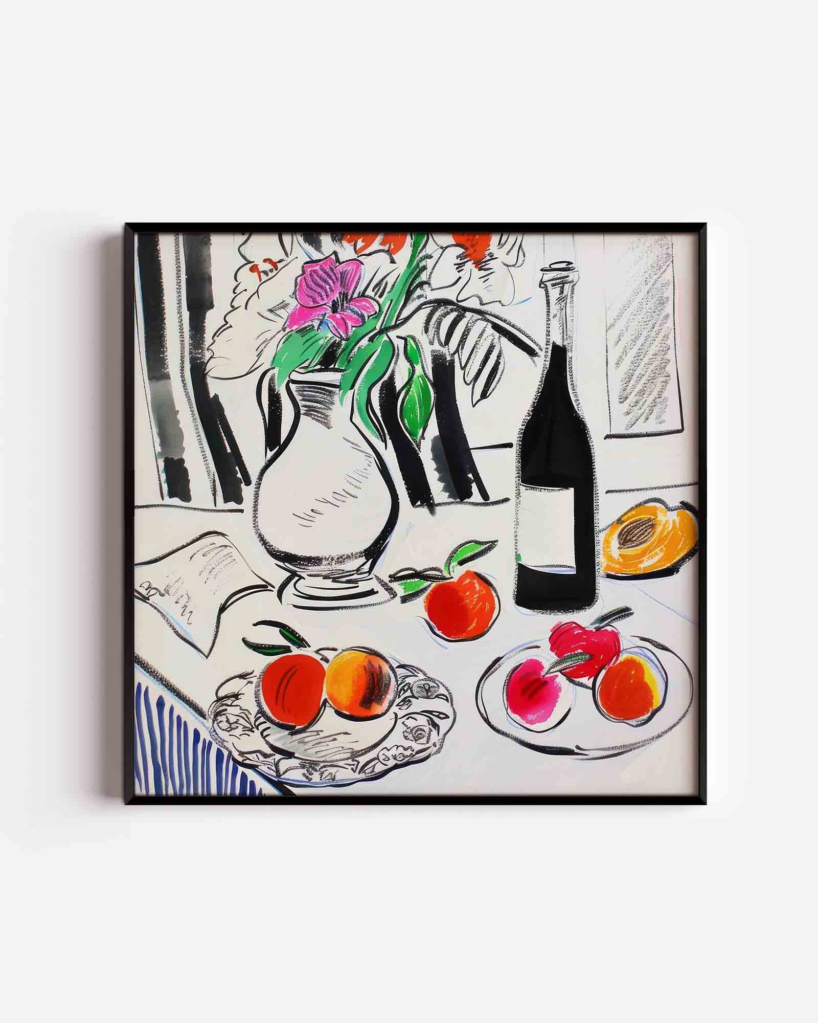 Stilleven met fruit en bloemen Poster