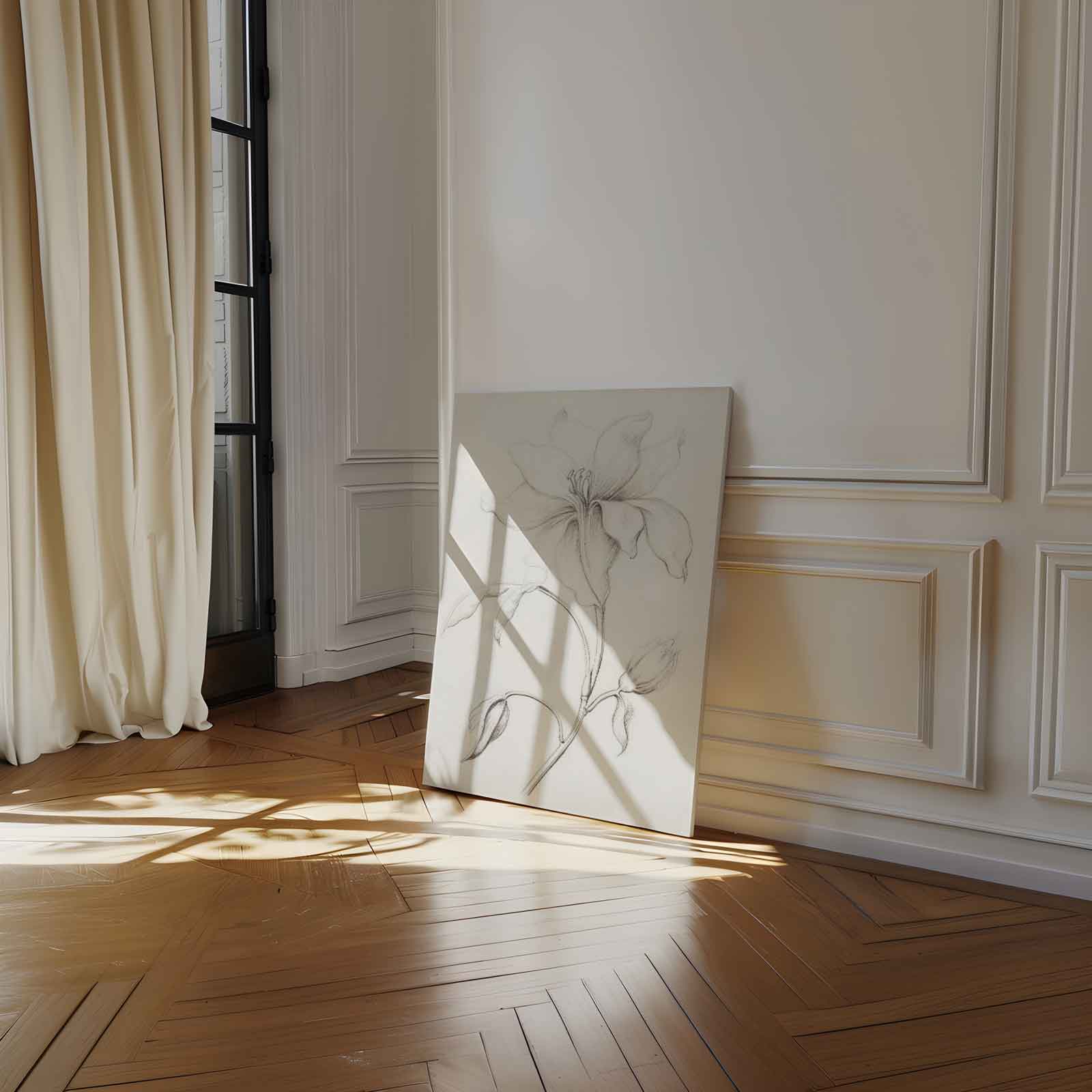 Elegante Bloementekening in Potlood Kunstwerk-canvas-dibond-plexiglas-wanddecoratie-WallArtistic