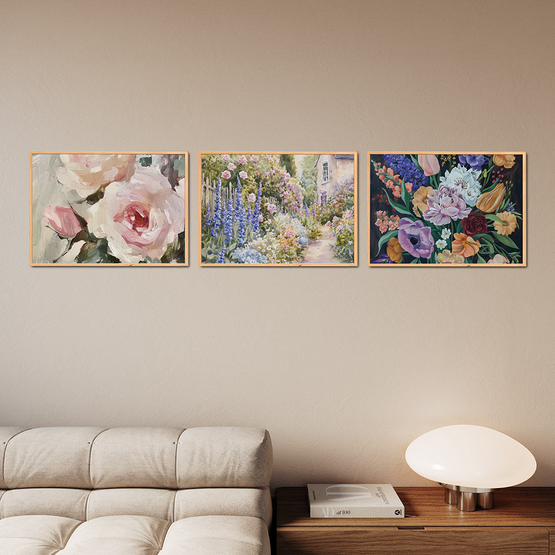 Bloemige penseelstreken Posterset