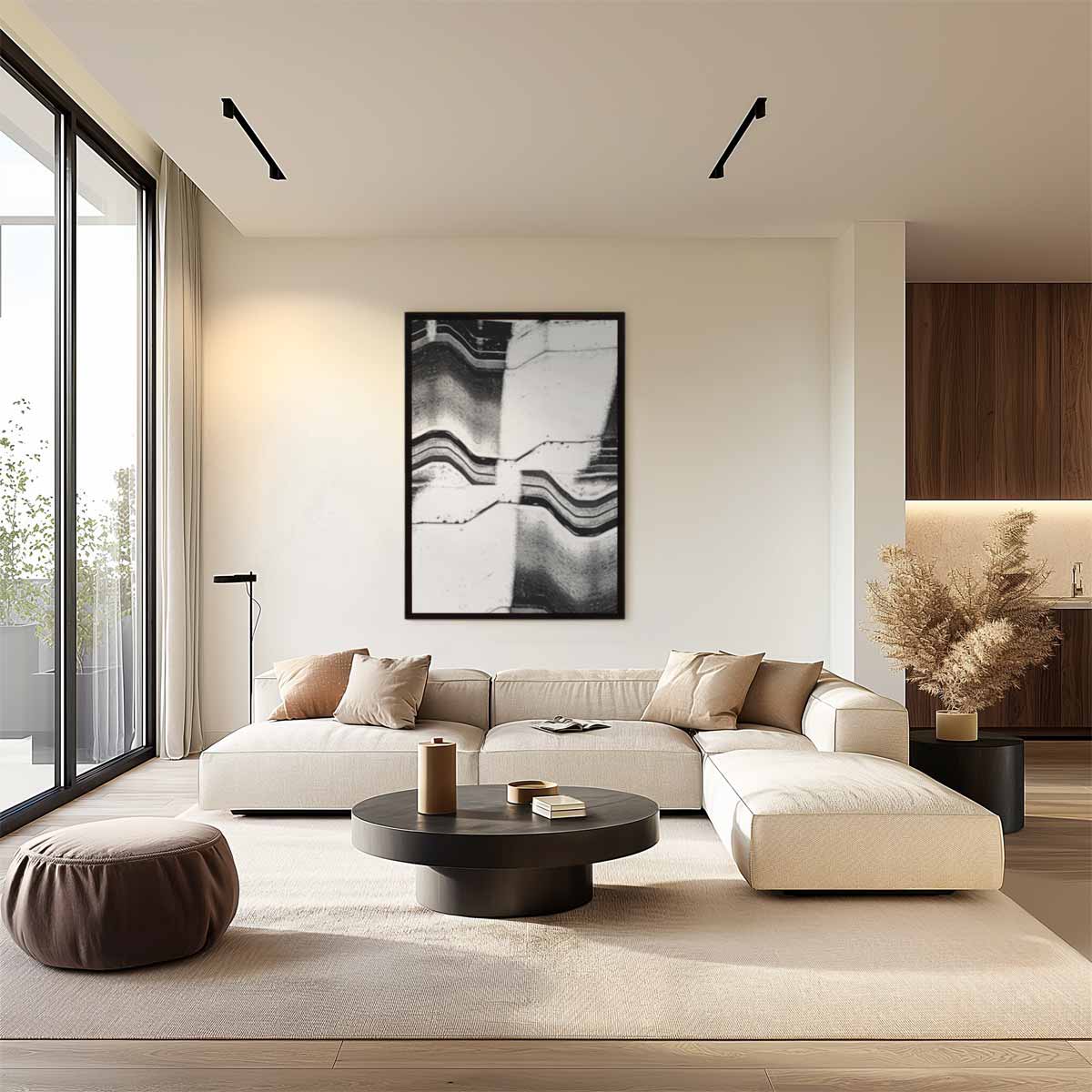 Golvende Contrastlijnen Kunstwerk-canvas-dibond-plexiglas-wanddecoratie-WallArtistic