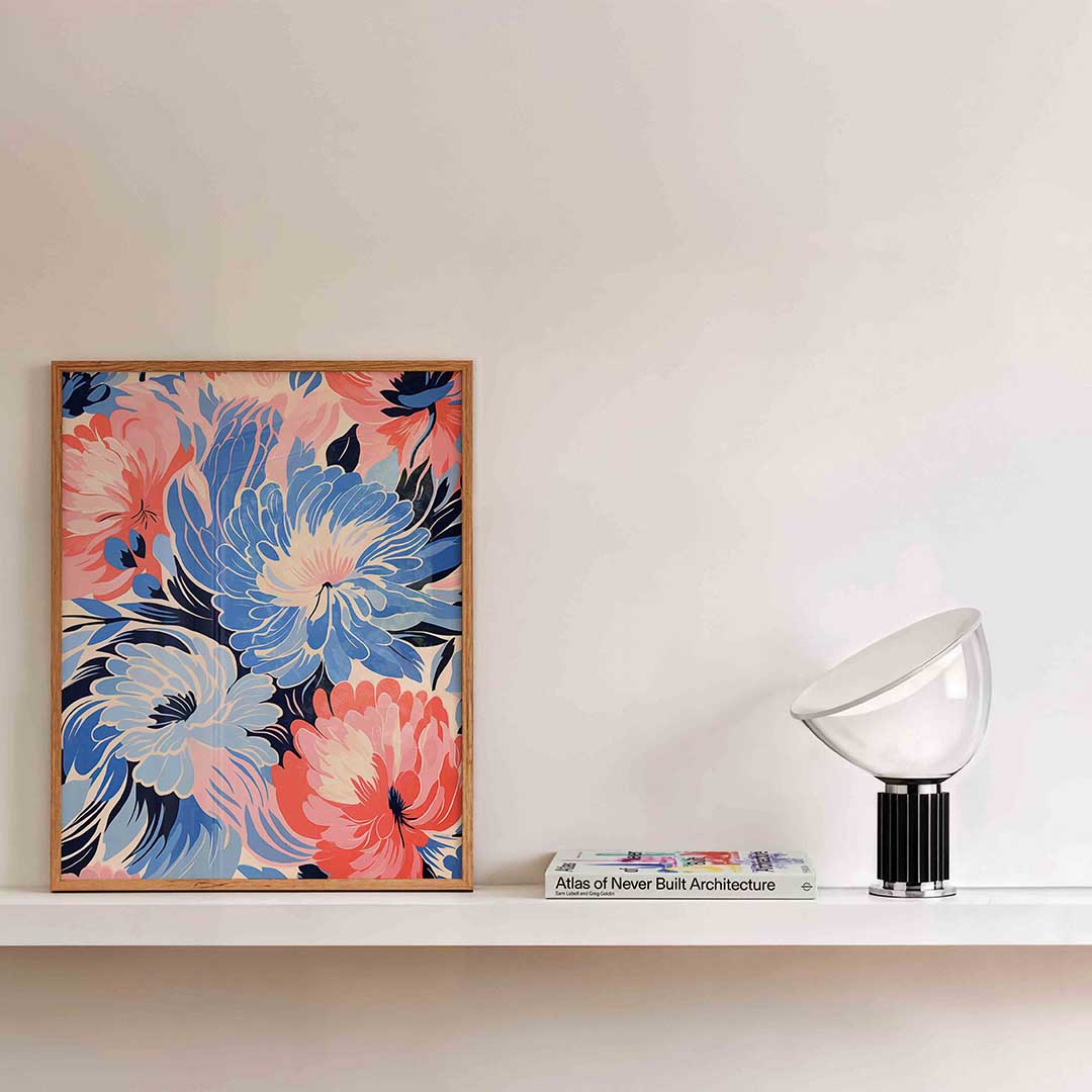 Bloemen in blauw en roze Poster