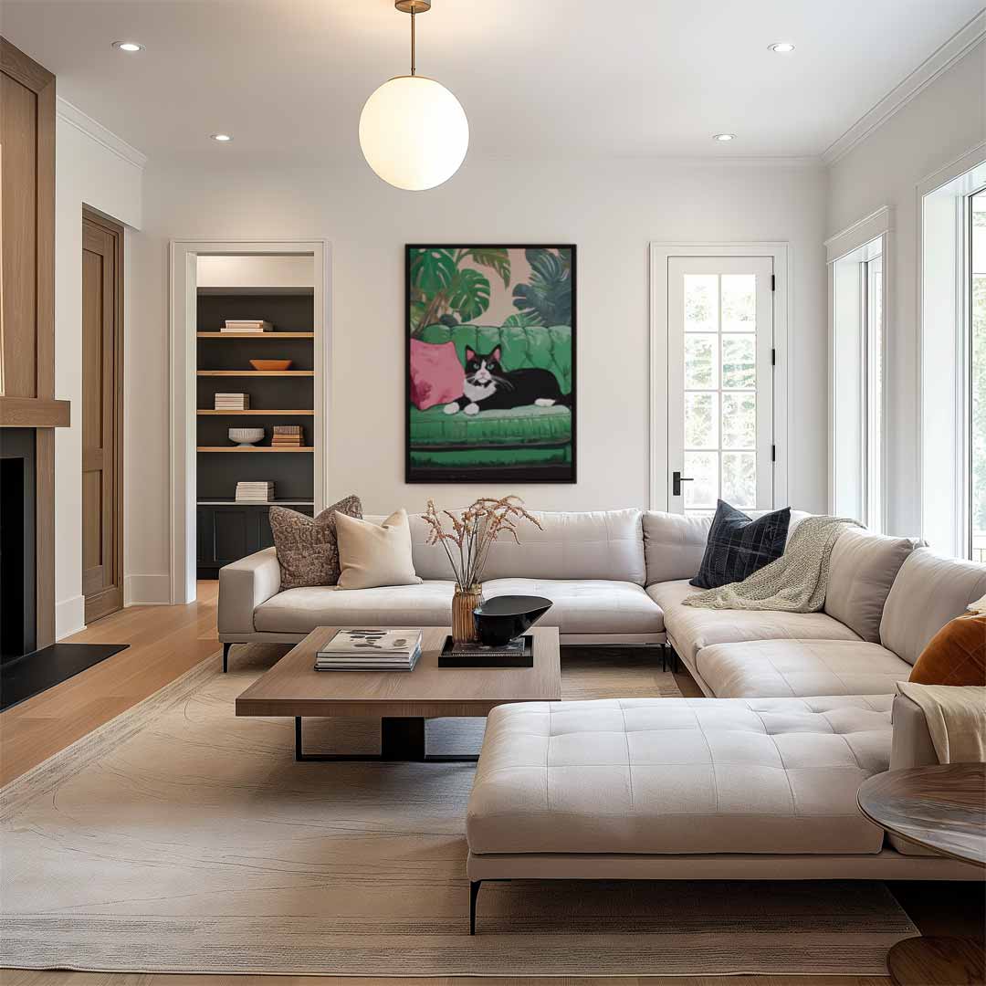 Kat Op Groene Bank Kunstwerk