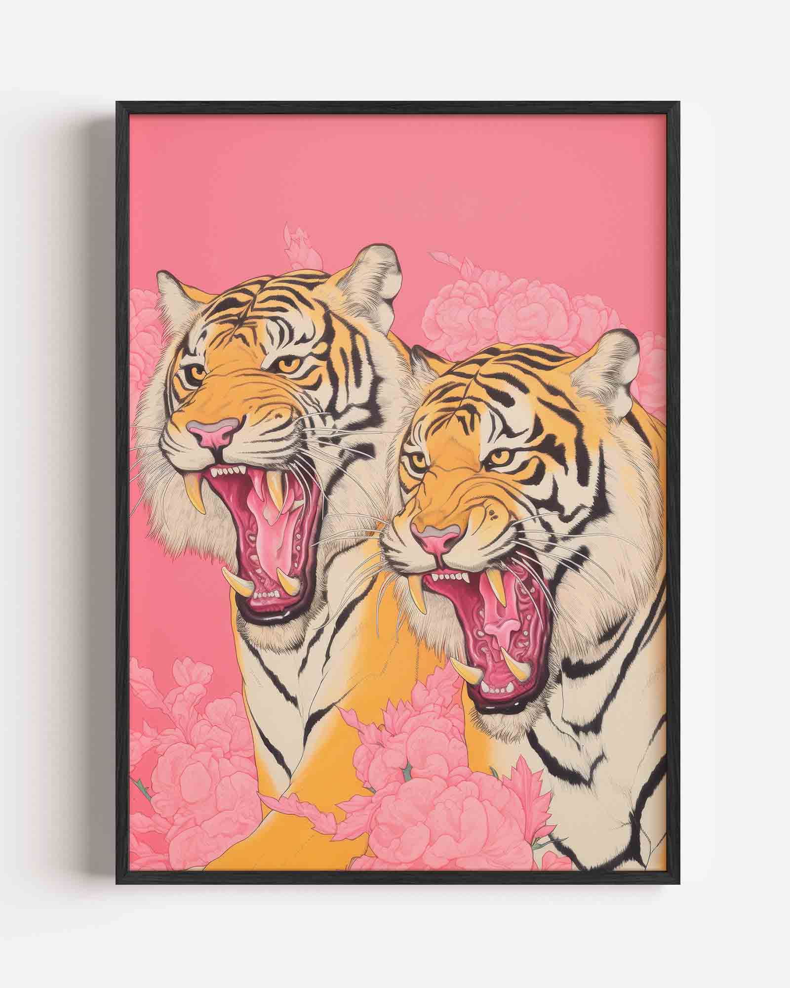 Twee tijgers met bloemen Poster