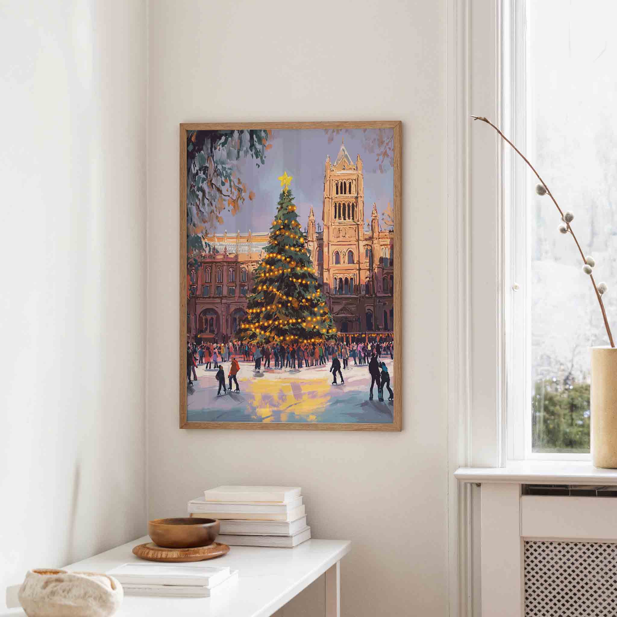 Kerstboom en schaatsers Poster