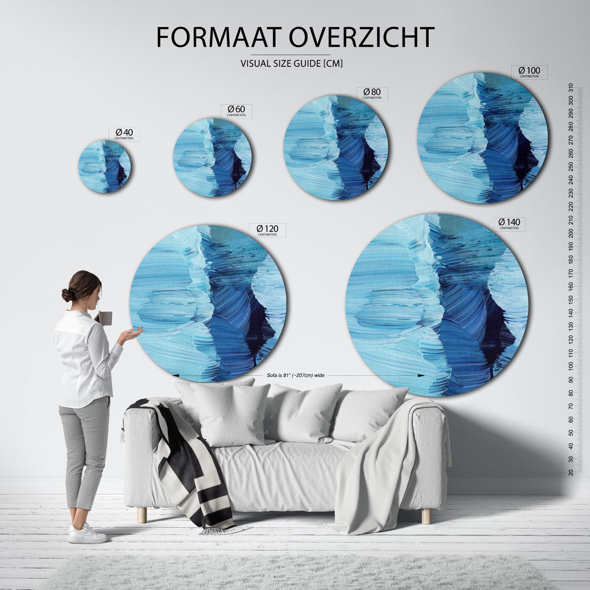 Blauwe penseelstreken Muurcirkel