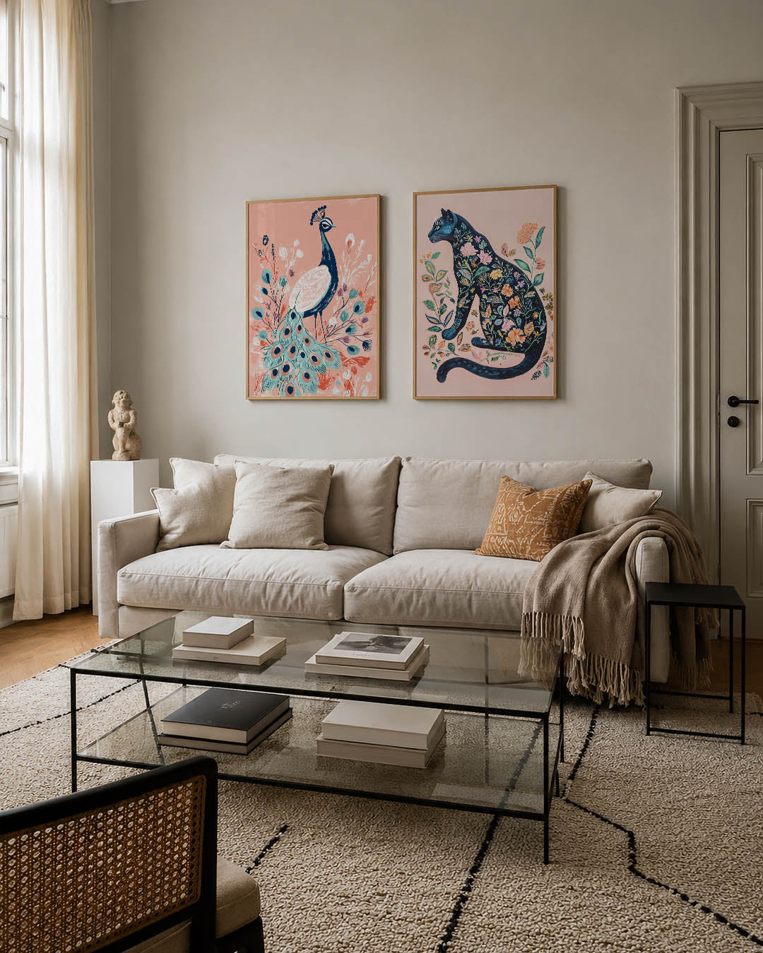 Pauw en bloemen Posterset