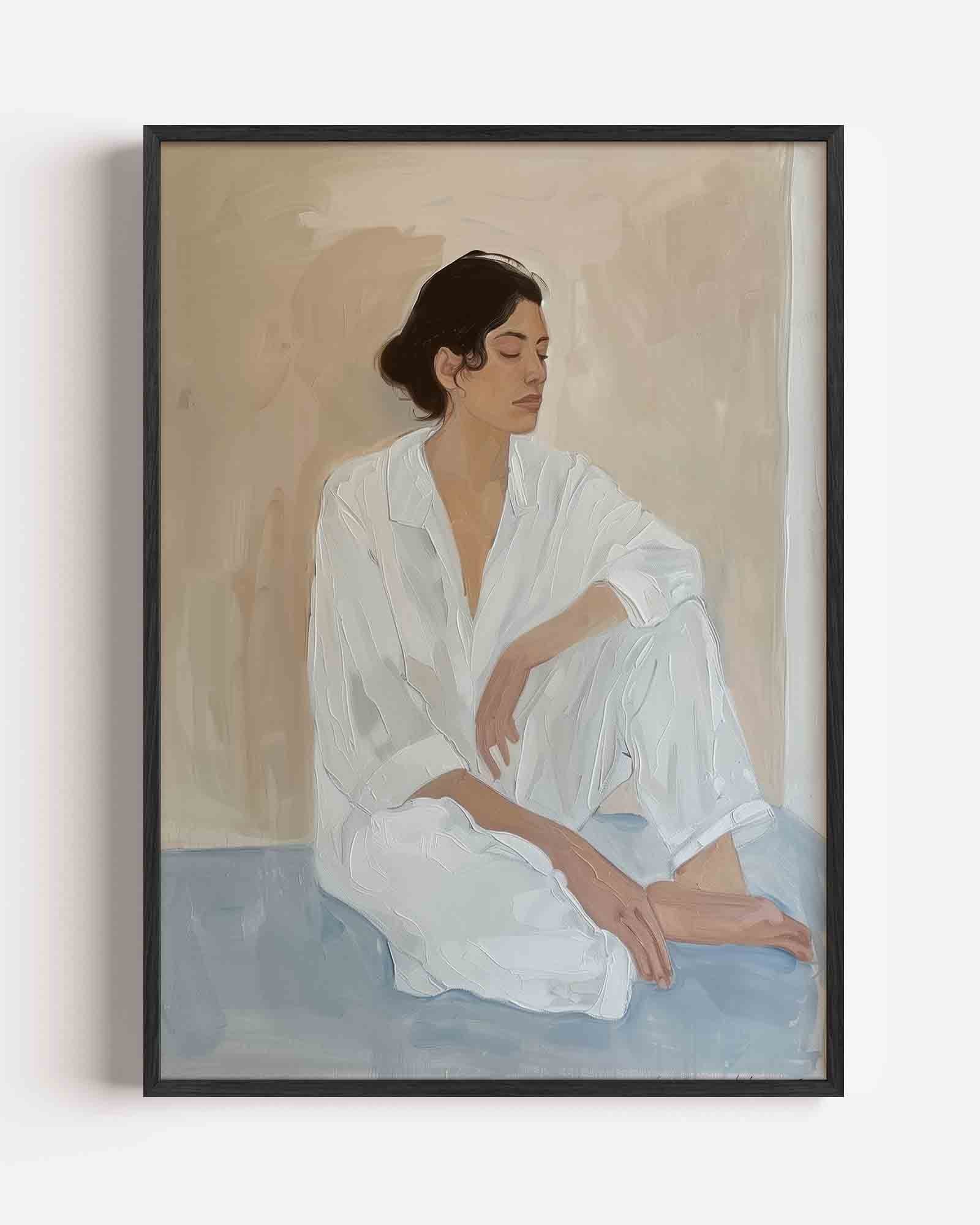 Vrouw in witte kleding Poster