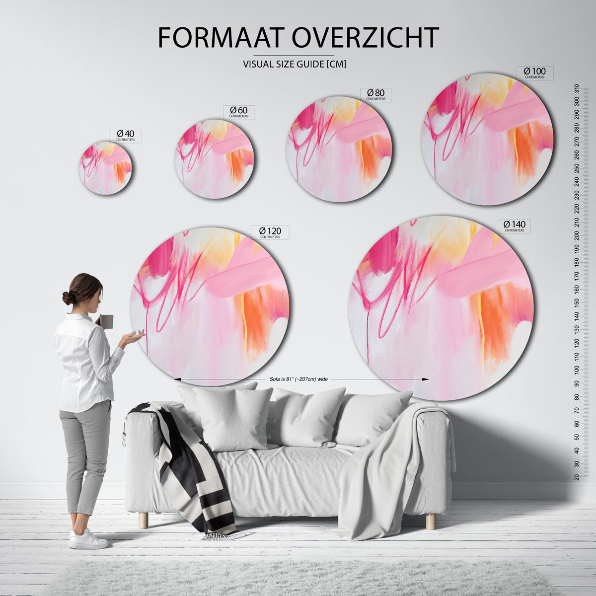 Abstracte roze en oranje Muurcirkel