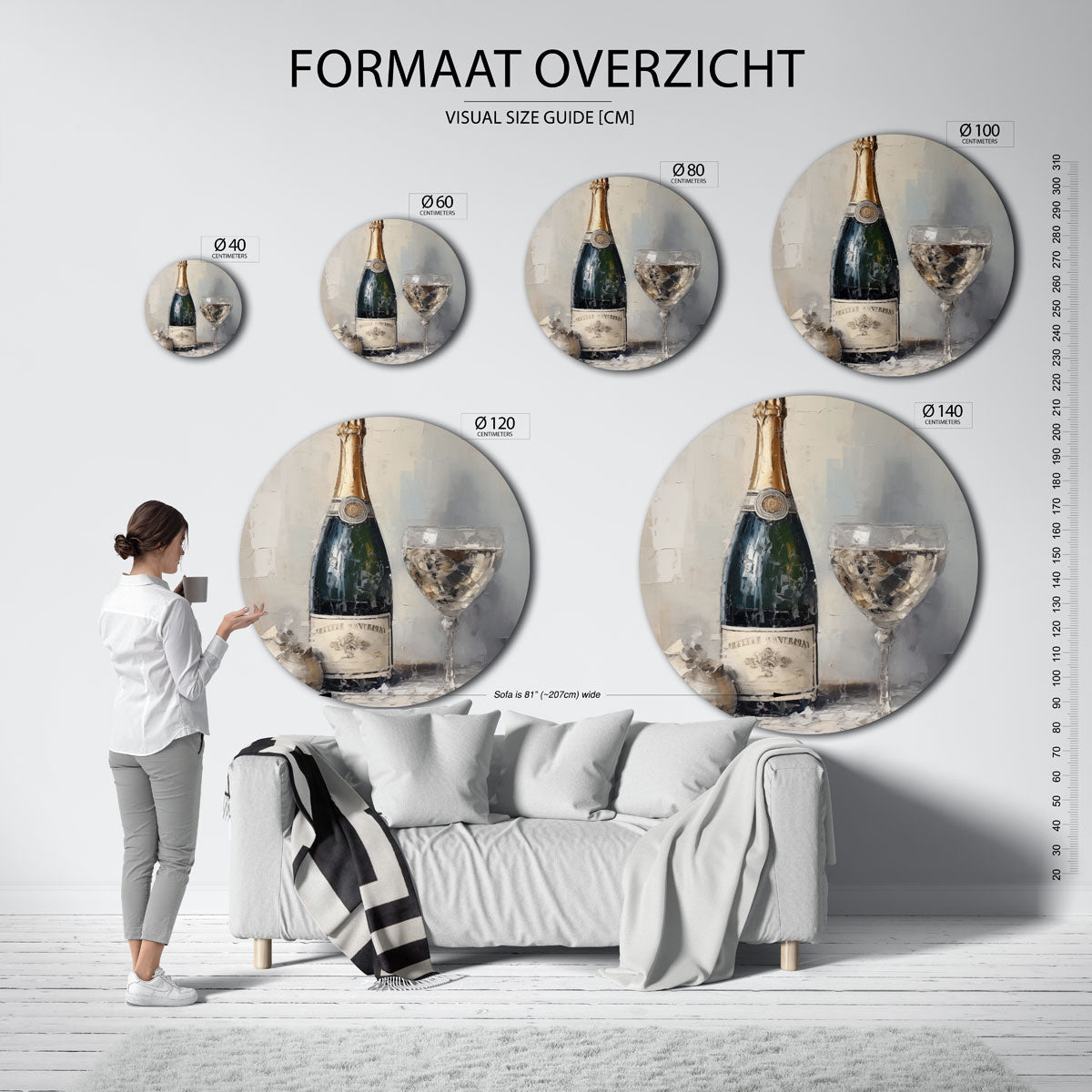 Champagnefles en glas Muurcirkel