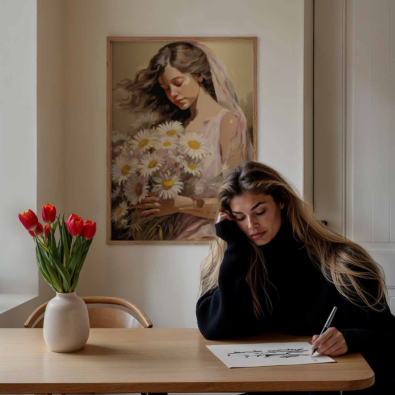 Vrouwelijke Zachte Bloemenpracht Poster-WallArtistic