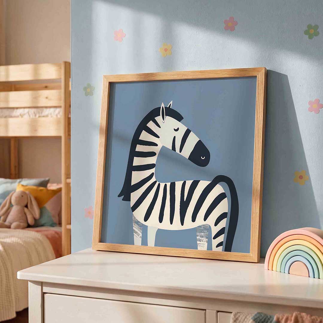 Zebra op blauwe achtergrond Poster