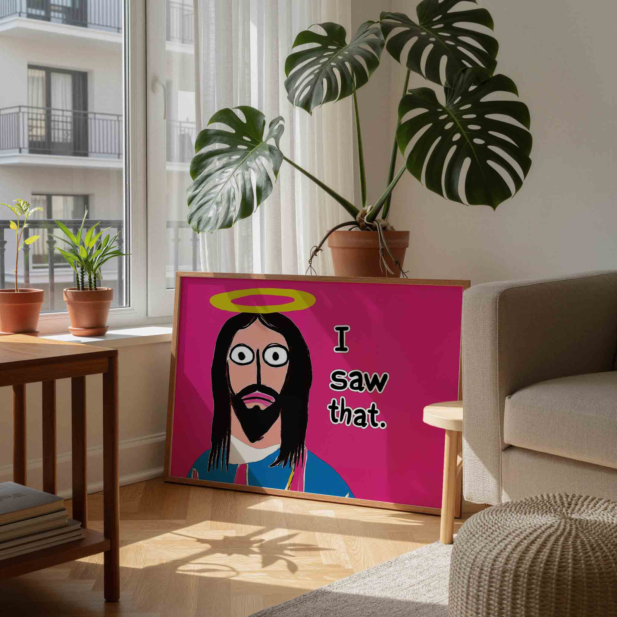 Figuur met gele halo Poster