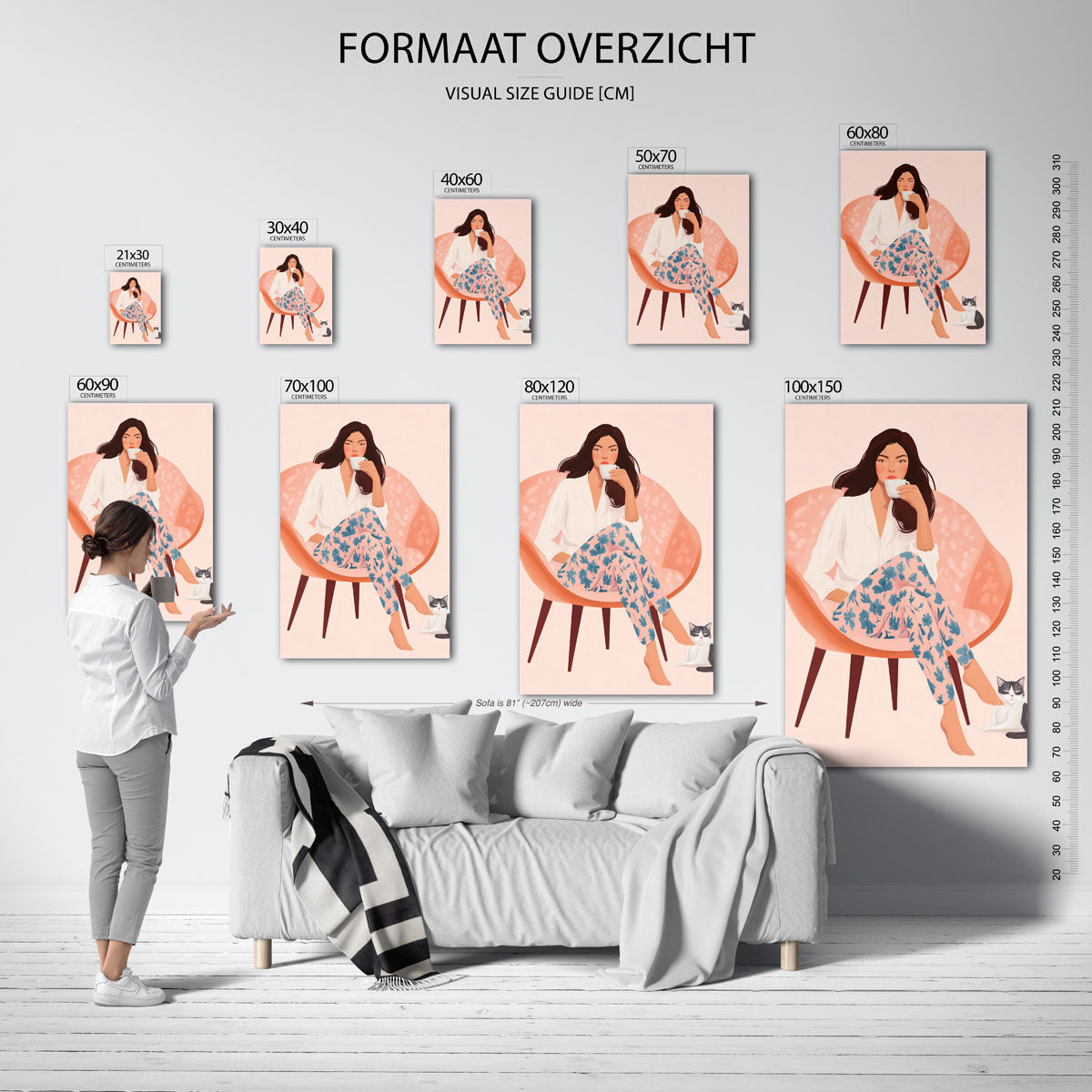 Vrouw met kopje en kat Poster