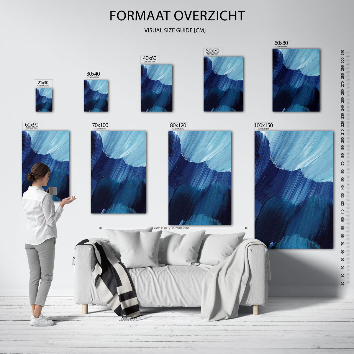 Abstracte blauwe penseelstreken Poster