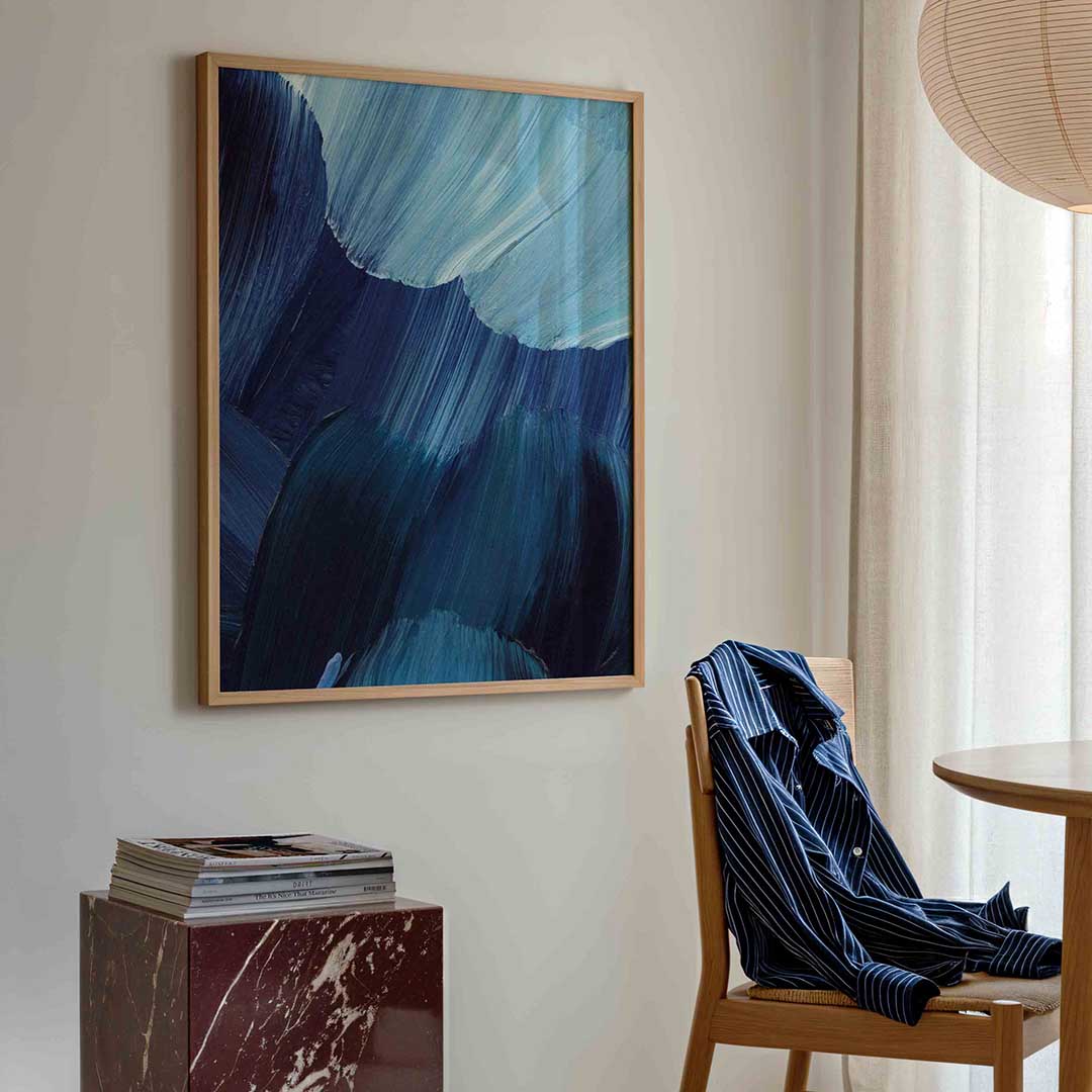 Abstracte blauwe penseelstreken Poster