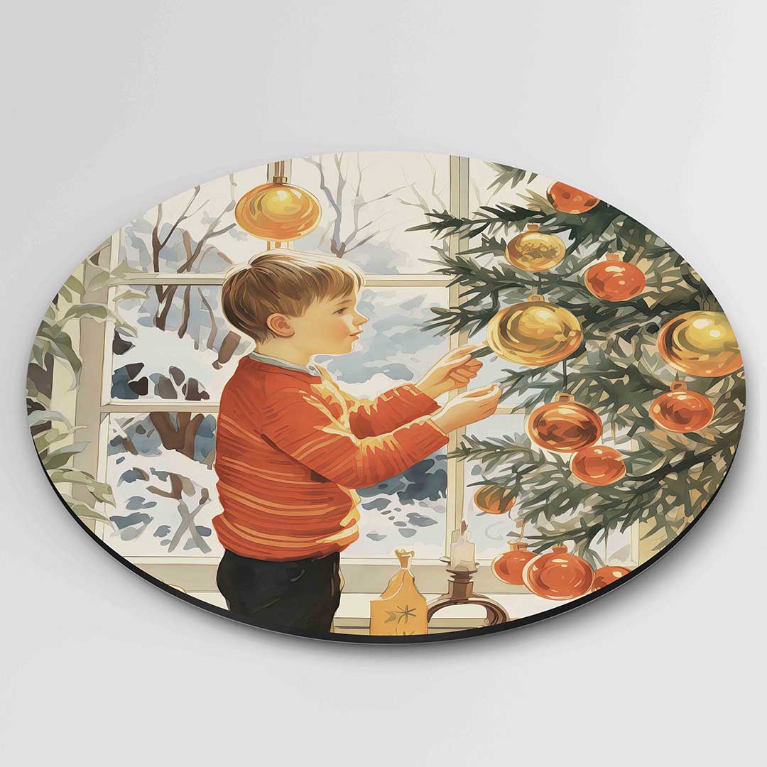 Jongen bij kerstboom Muurcirkel