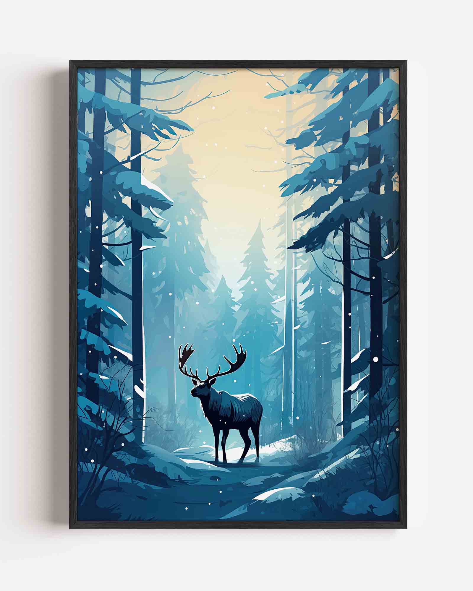 Hert in besneeuwd bos Poster
