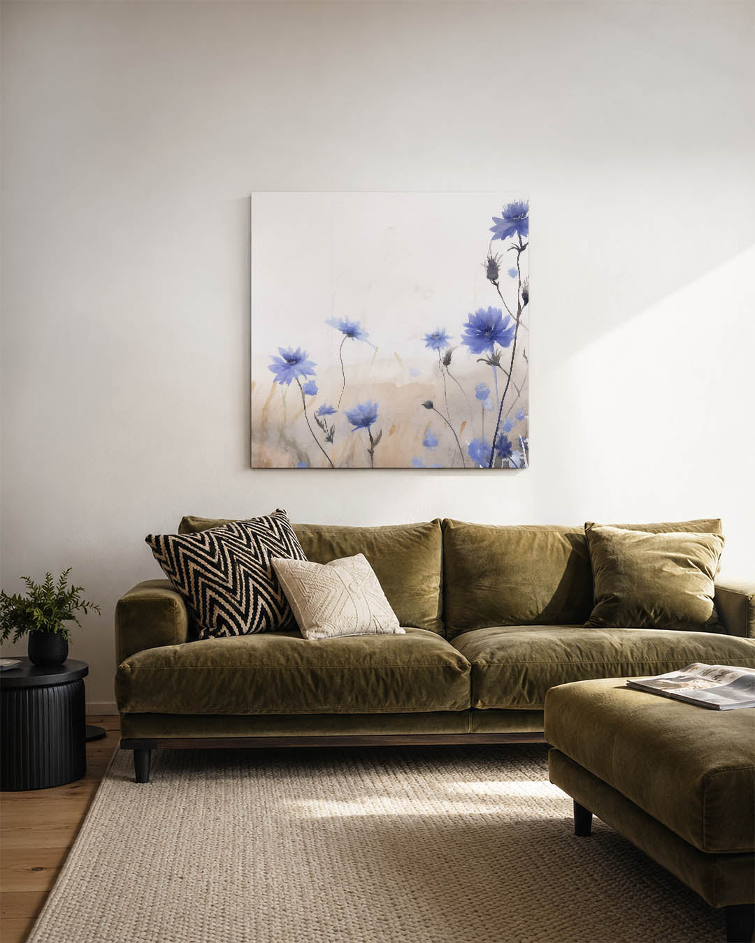 Bloemen in blauwtinten Kunstwerk