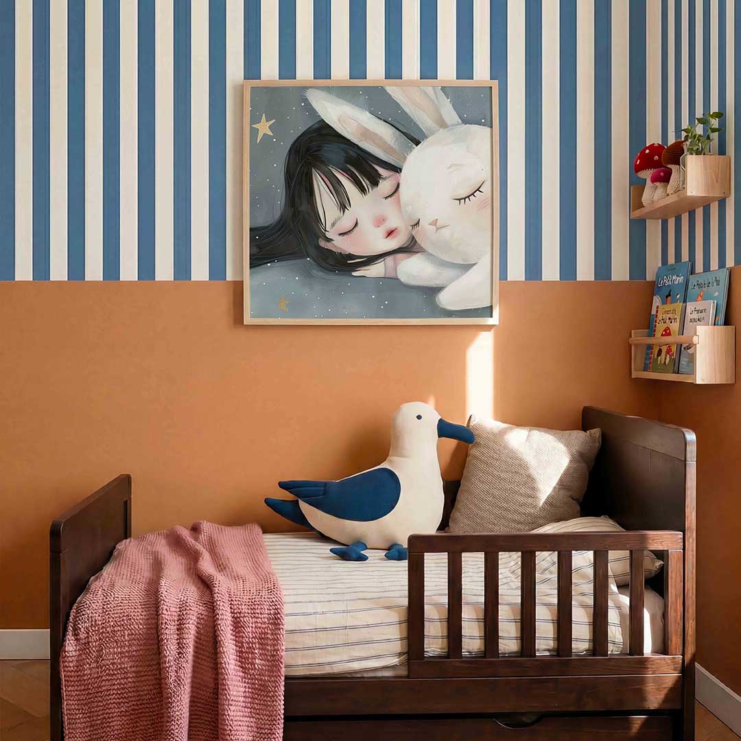 Slapend meisje en konijn Poster