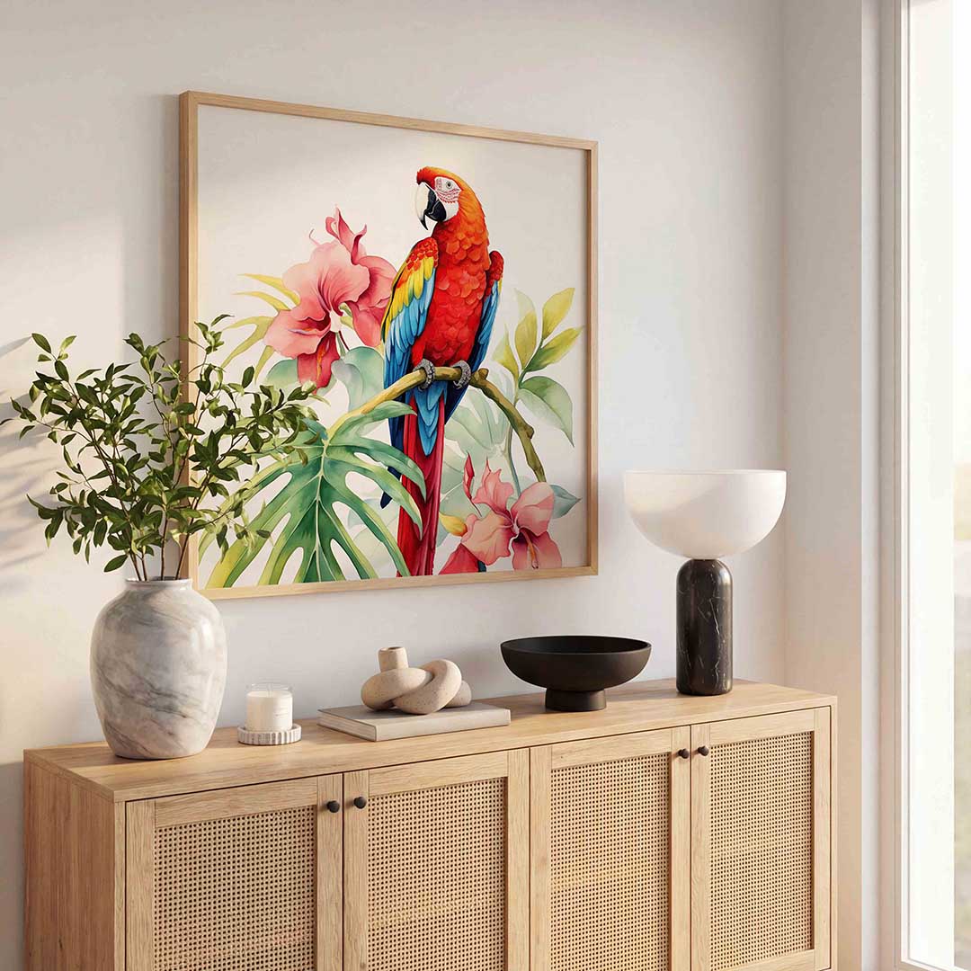 Papegaai en bloemen Poster