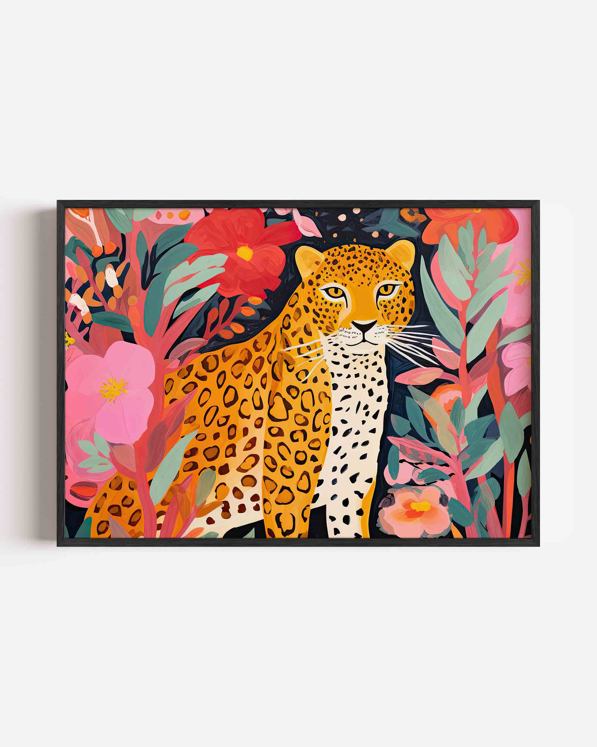 Luipaard tussen bloemen Poster
