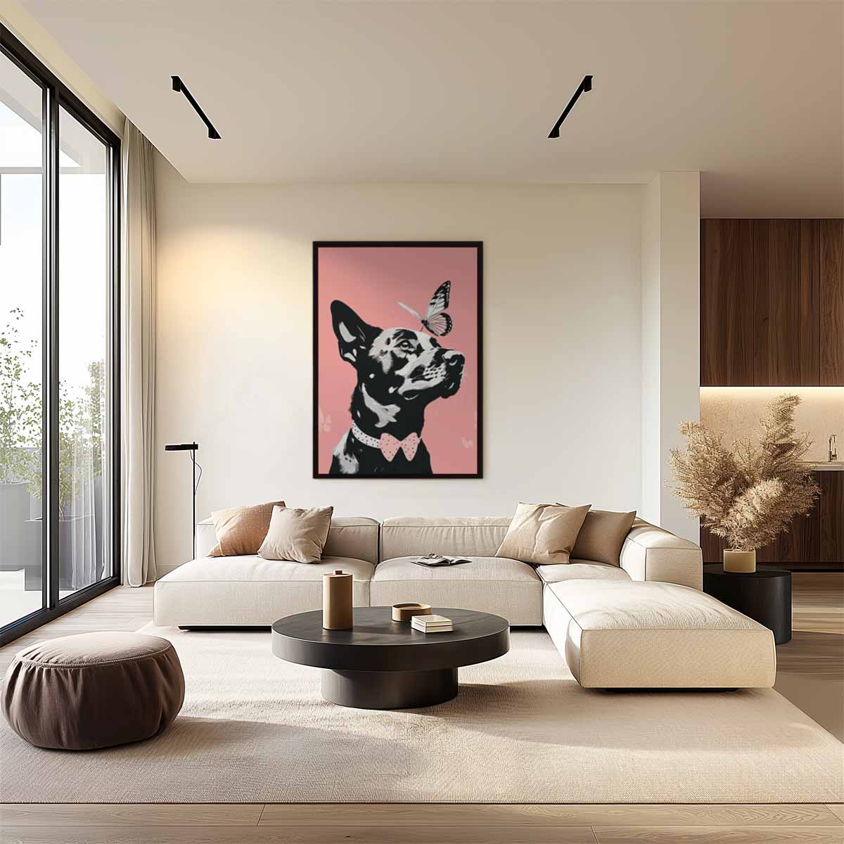 Dromerige Hond en Vlinder Kunstwerk