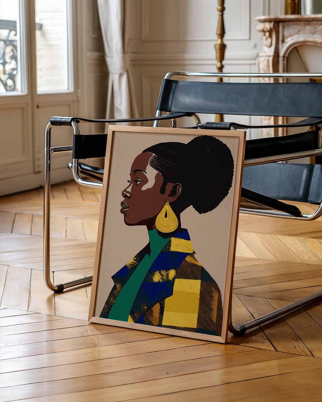 Chic Portret Met Gouden Accenten Poster-WallArtistic