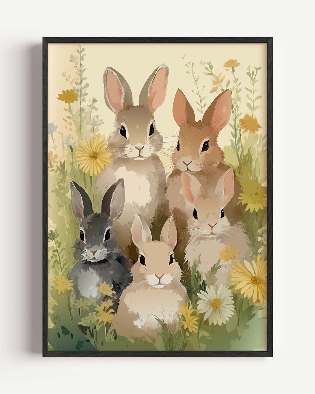Vrolijke Konijntjes in Bloementuin Poster-WallArtistic