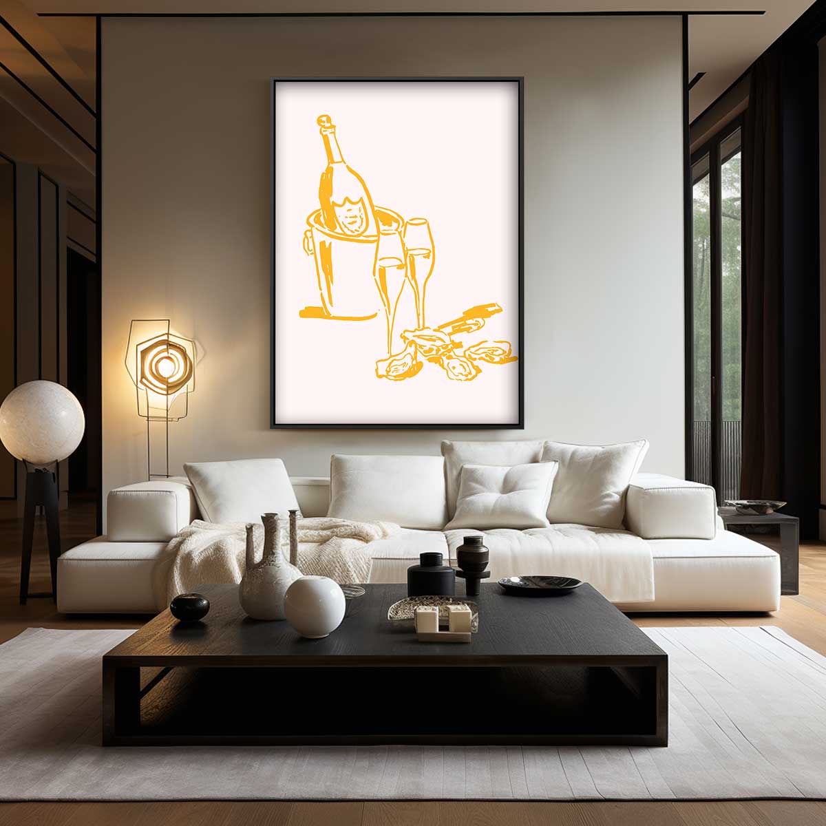 Champagne en Oesters Schilderij Kunstwerk-canvas-dibond-plexiglas-wanddecoratie-WallArtistic