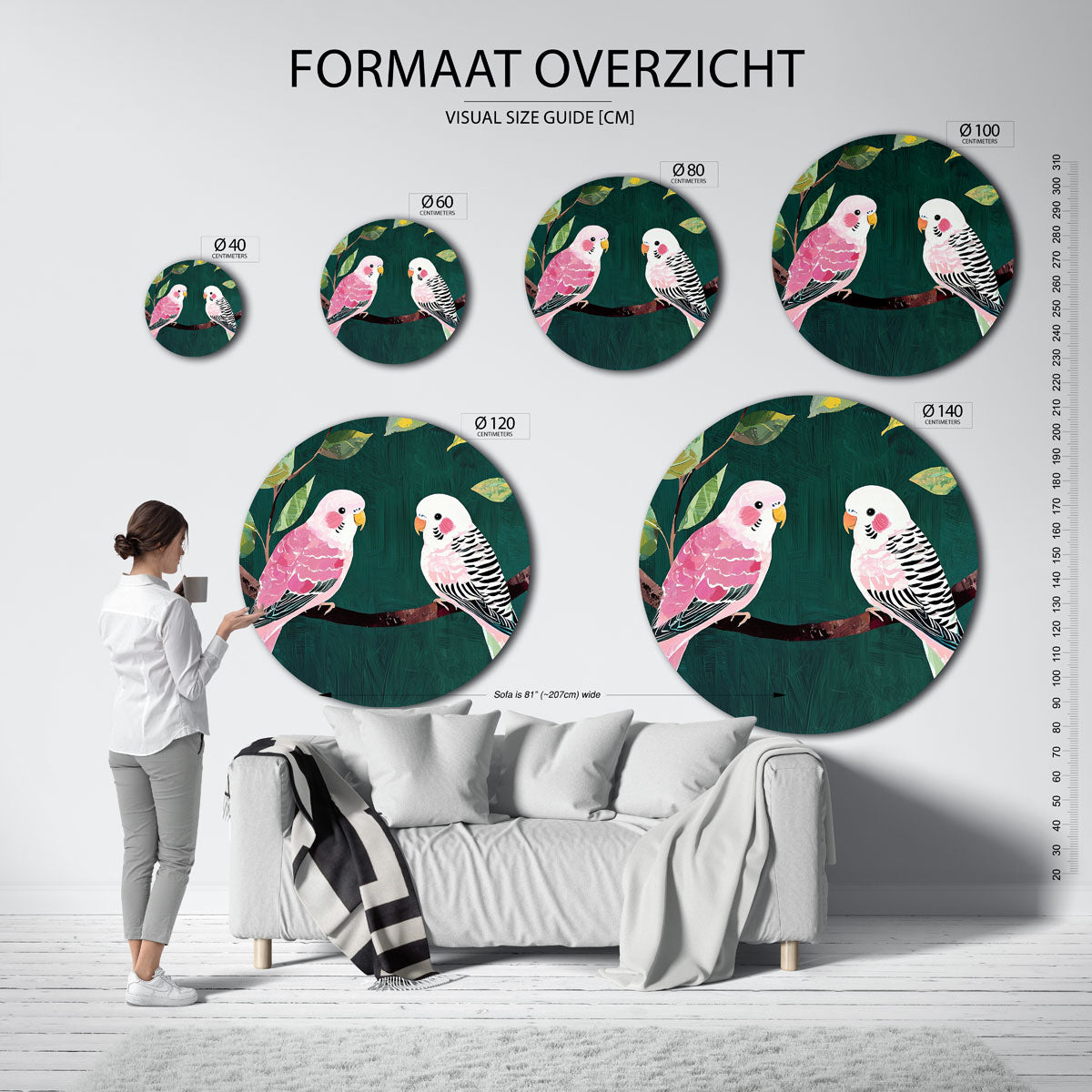 Papegaaien op tak Muurcirkel