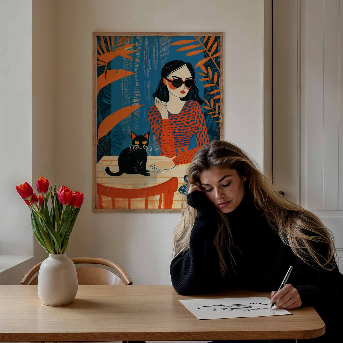 Stijlvolle Kat en Vrouw Poster-WallArtistic
