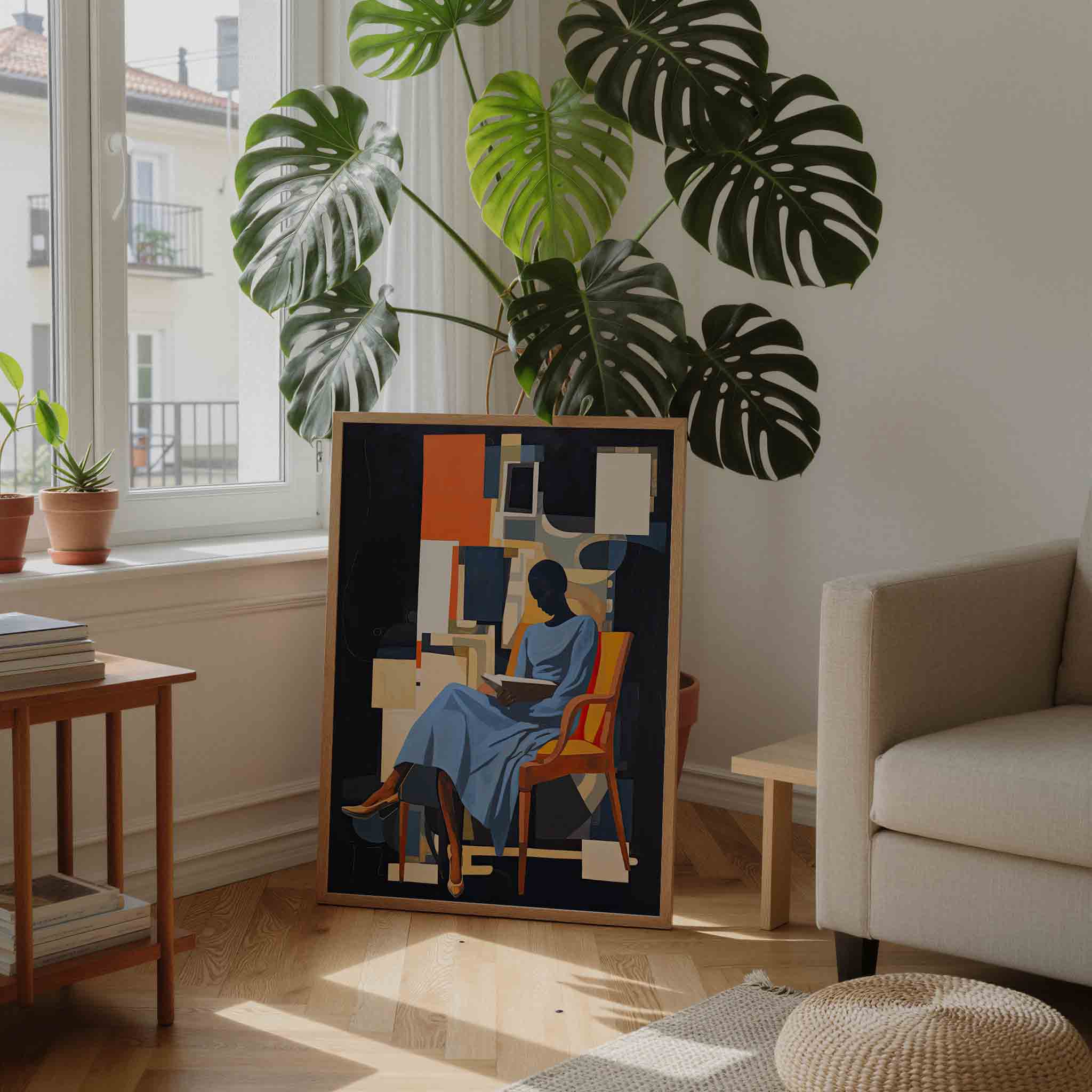 Lezende vrouw in stoel Poster