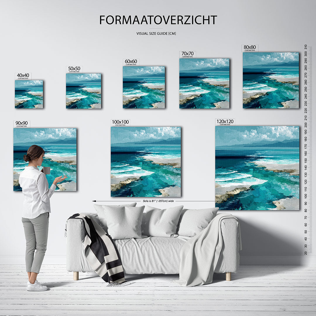 Zeezicht in blauwtinten Kunstwerk