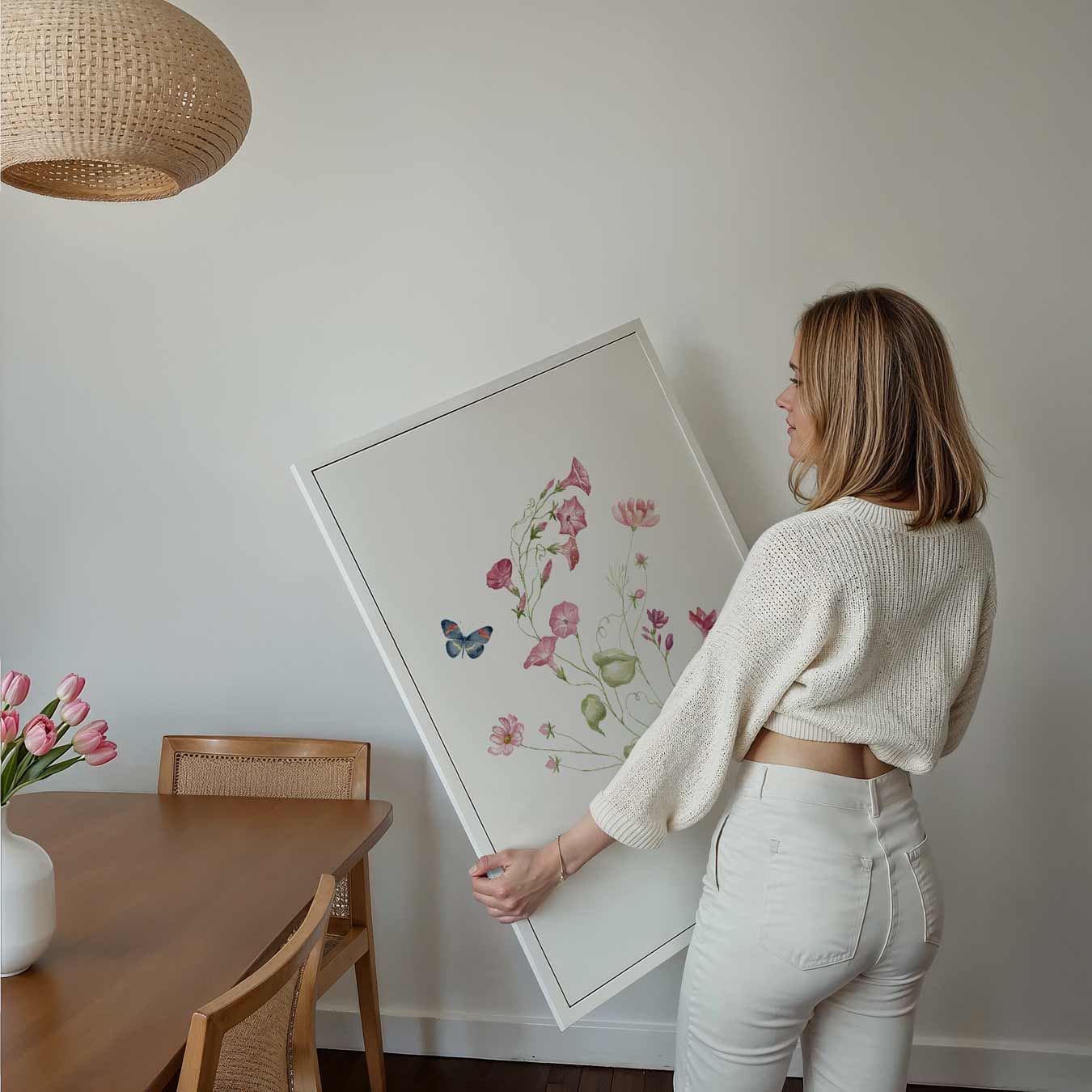 Bloemen en Vlinder Waterverf Poster-WallArtistic