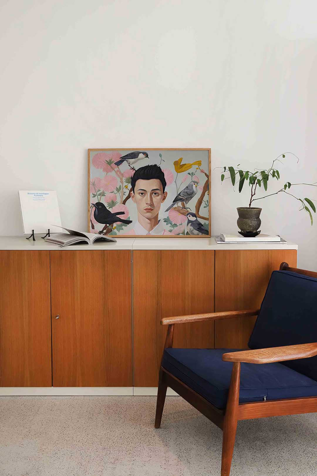 Vogel en bloemen portret Poster