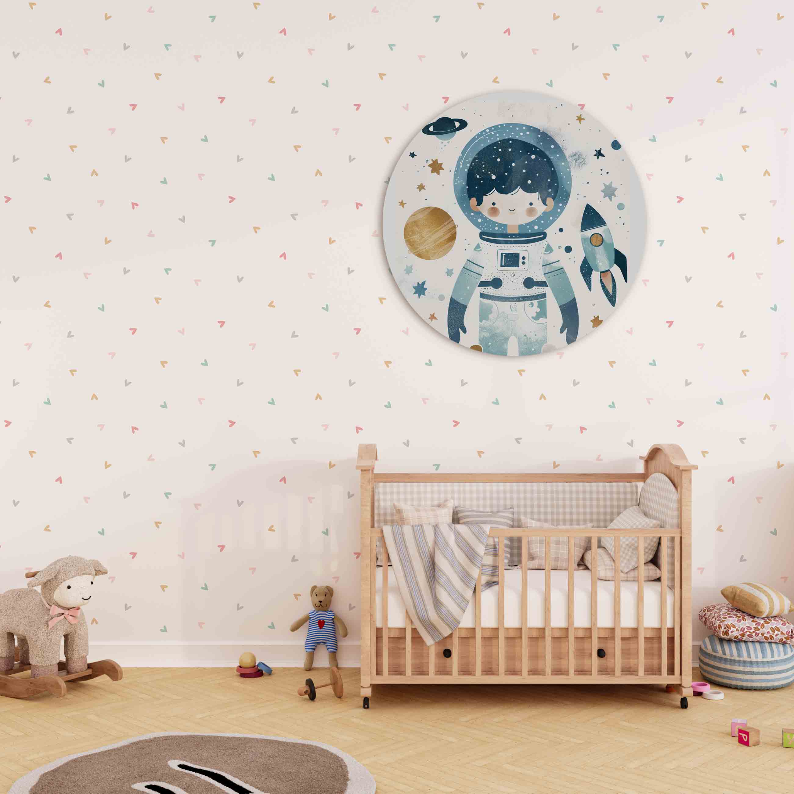 Astronaut en raket Muurcirkel