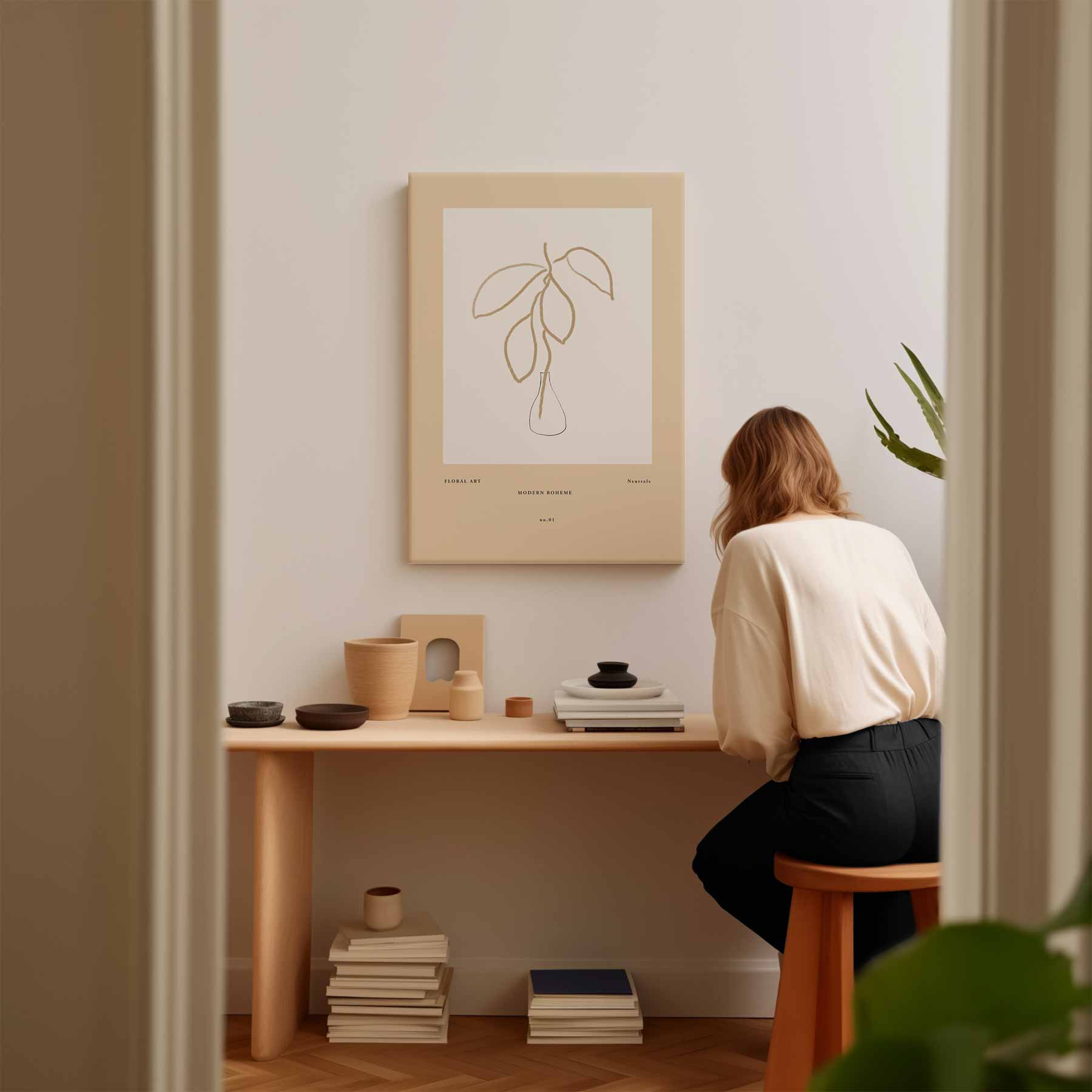 Moderne Boheemse Bloemtekening Kunstwerk-canvas-dibond-plexiglas-wanddecoratie-WallArtistic