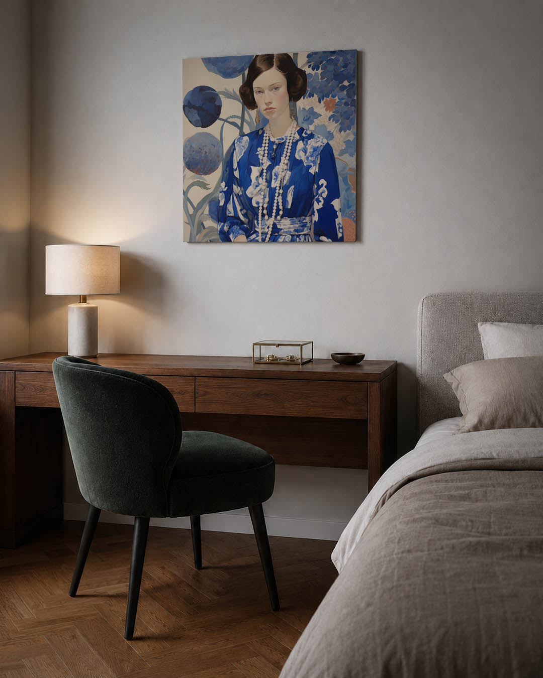 Vrouwelijk portret bloemen Kunstwerk