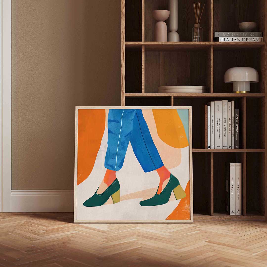 Stappen in blauwe broek Poster