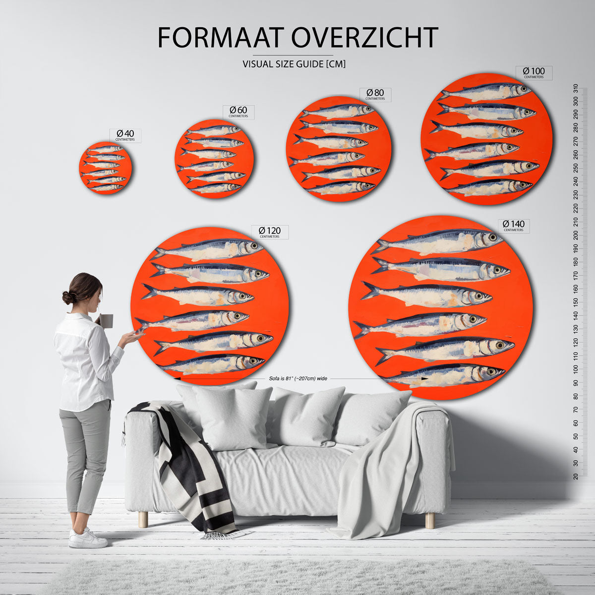 Zes vissen op oranje Muurcirkel