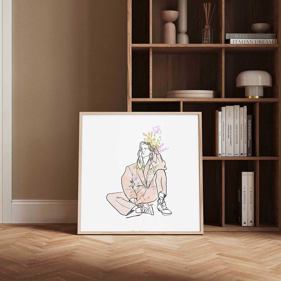 Zittende figuur met bloemen Poster