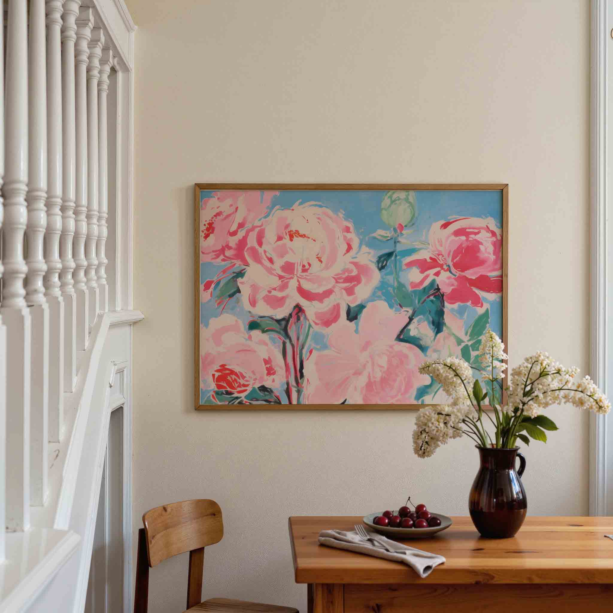 Bloemen in roze en blauw Poster