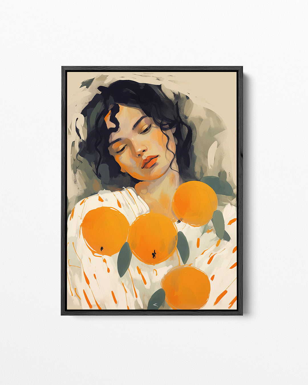 Dromerige vrouw en sinaasappels Kunstwerk