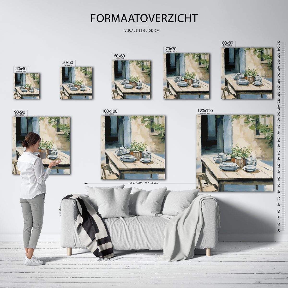 Buiten tafel met servies Poster