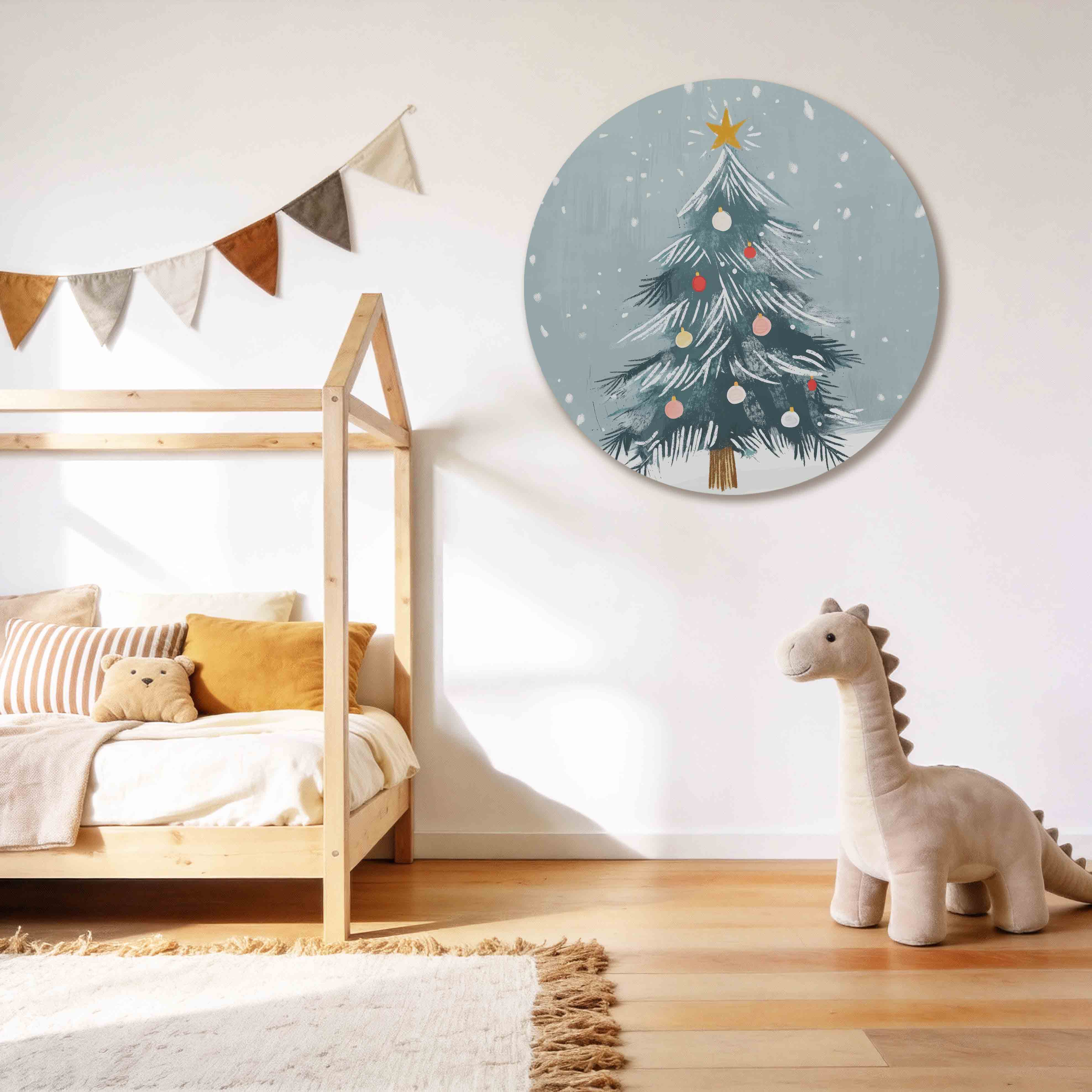 Kerstboom met sneeuw Muurcirkel