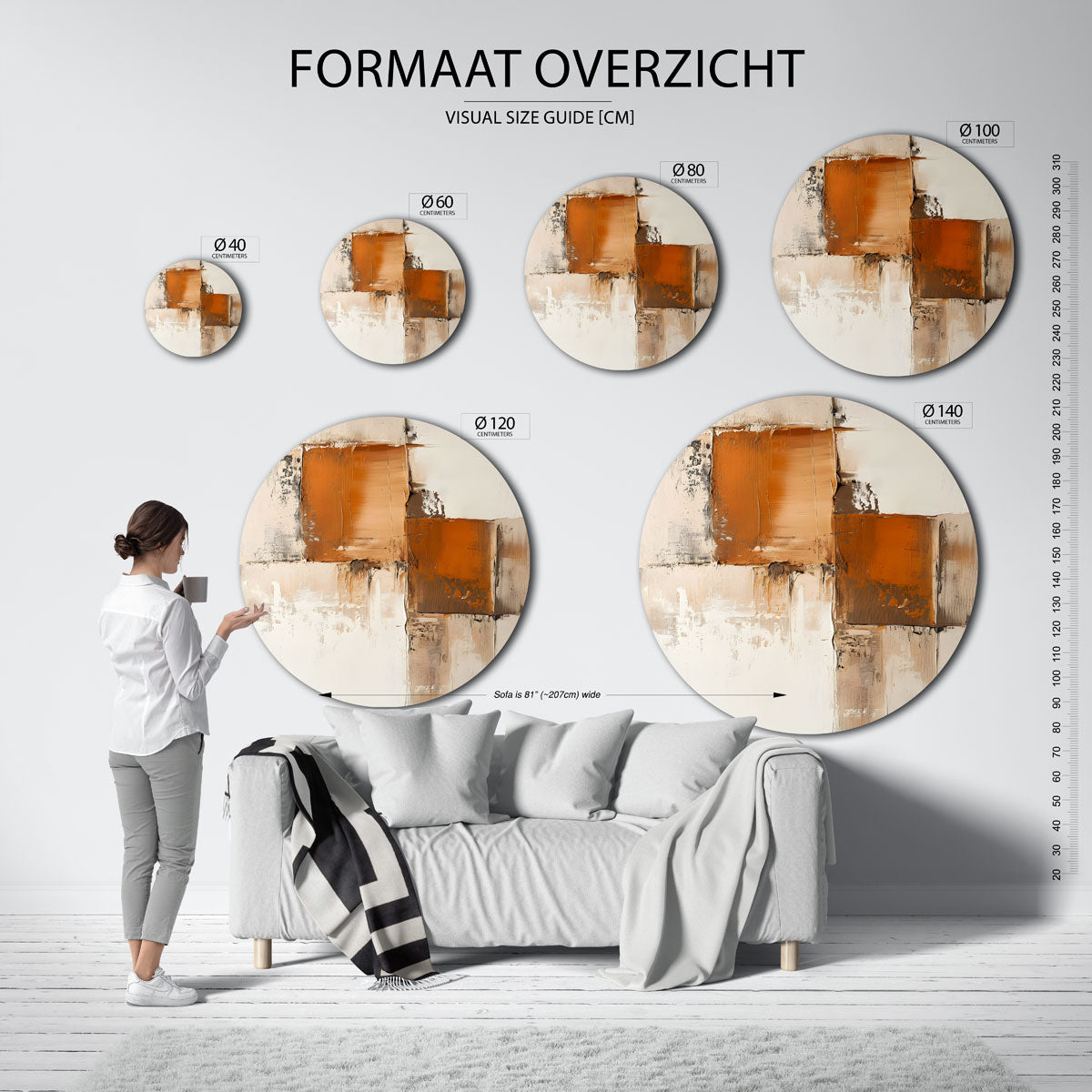 Abstracte beige en oranje Muurcirkel