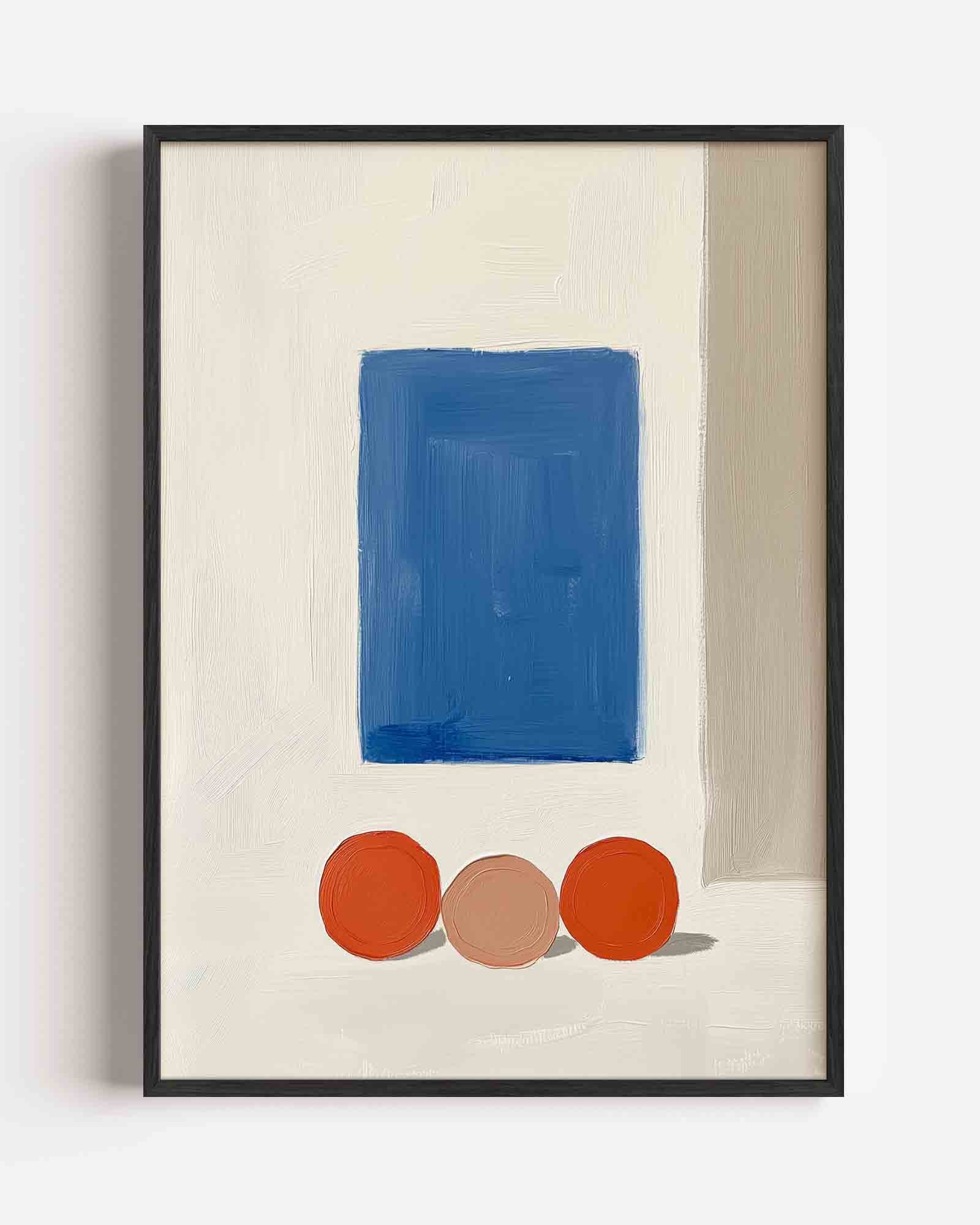 Blauwe rechthoek en cirkels Poster