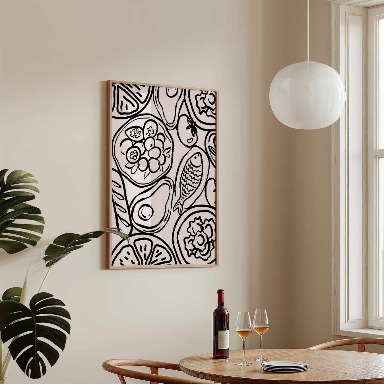 Stijlvolle Zwart-Wit Voedselillustratie Poster-WallArtistic