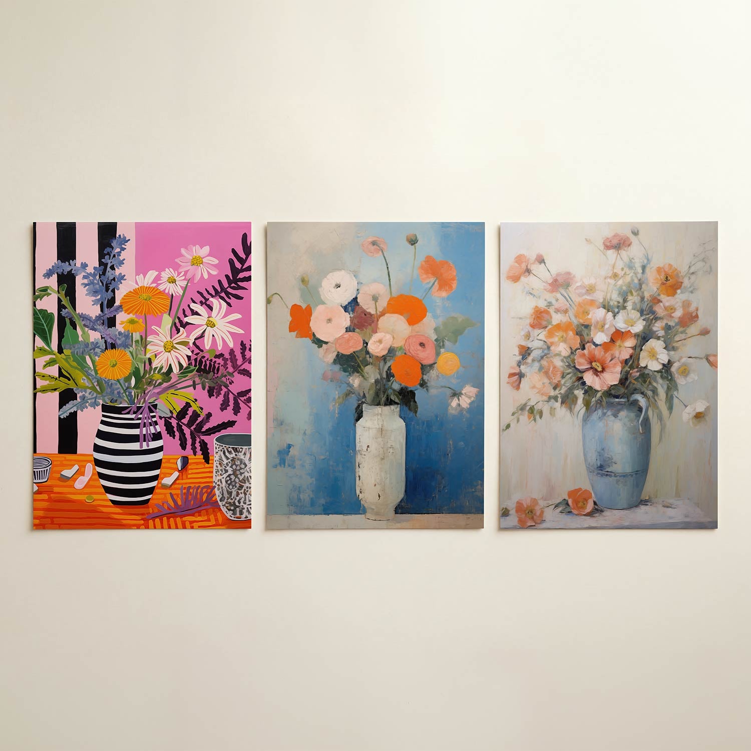 Bloemrijke strepen Posterset