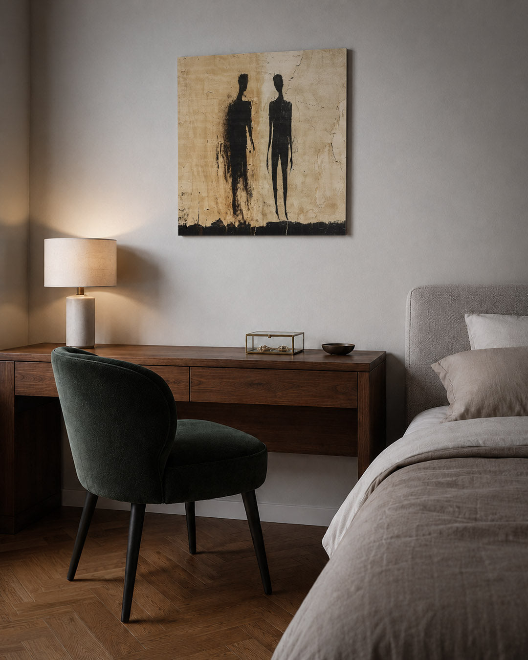 Schaduwfiguren op beige Kunstwerk